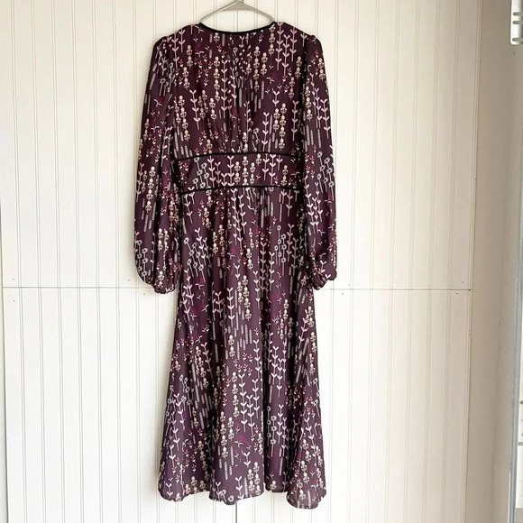 WAYWARD FANCIES eShakti Size 4 Burgundy Plum V- Neck Floral Midi Dress - Picture 5 of 6